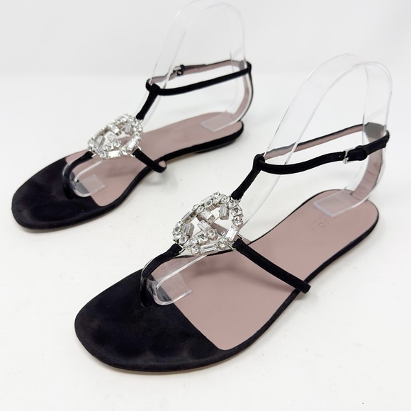 Gucci Shoes - Gucci Suede Crystal GG Thong Sandals 36.5